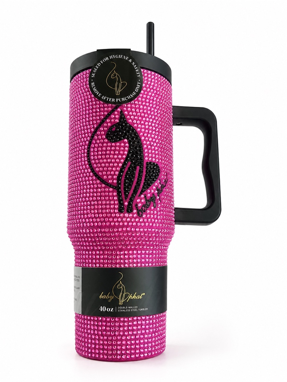 NWT Baby Phat Hot Pink Crystal Tumbler with Black Handle 40 oz